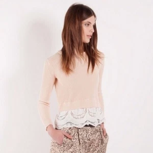 Suéter Maje Rosa Acanalado Tejido Encaje Borde Emiline Top Lino Para Mujer Pequeño Diseñador - Imagen 1 de 9