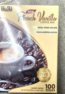 MAZEL FRENCH VANILLA INSTANT COFFEE - 3 IN 1 , DARK ROAST, 100 STICKS - Picture 1 of 7