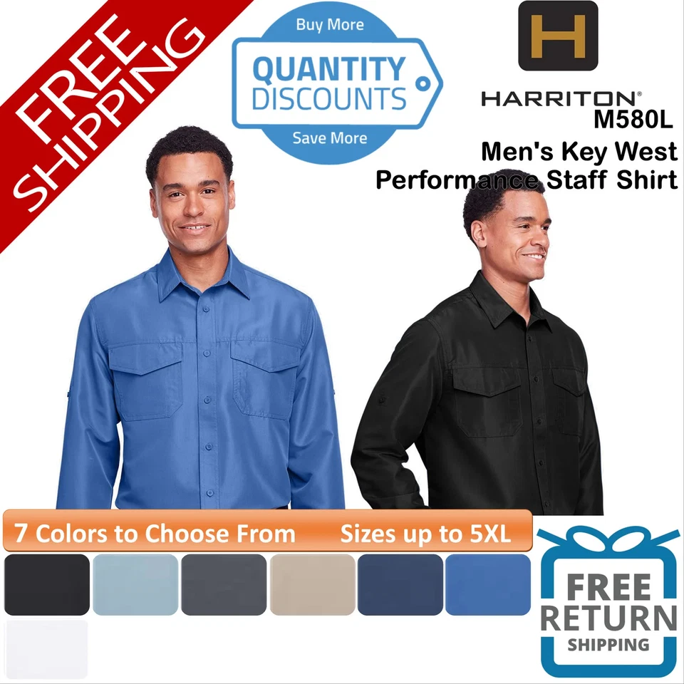 🔥 Harriton Men Key West Performance Staff Shirt pocket Up To 5XL M580L - Image 1 of 1