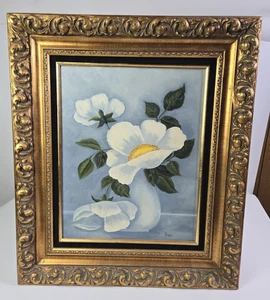 Magnolia Art Oil on Canvas Painting with Ornate Gold Frame 28.5” X 24.5” - Picture 1 of 7