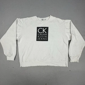 Calvin Klein Mens Monogram Long Sleeve Crew Neck White Distressed Holes Vintage - Picture 1 of 15