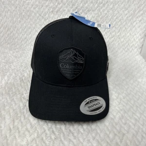 Columbia Hat Baseball Cap Blackout On Black Mountain Logo Mesh Snapback - Picture 1 of 7