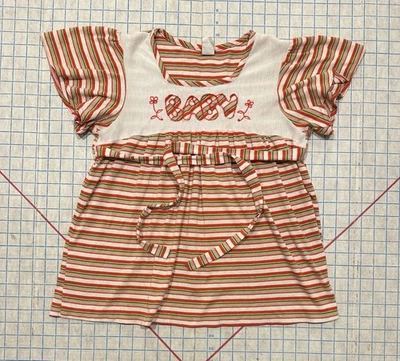 Vintage Girls Toddler Dress 70s 80s Knit Retro Flutter Candy Stripe Kid Core - Image 1 of 4