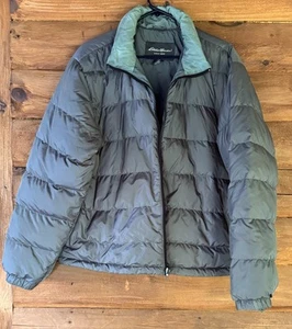 Eddie Bauer Gänsedaunen gefütterter verstaubarer Mantel Herren Large grün grau - Bild 1 von 8