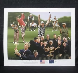 Alan Zuniga Tiger Woods USA 1999 Ryder Cup At Brookline Golf Lithograph Litho - Picture 1 of 7