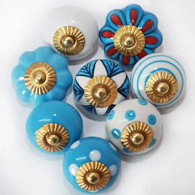 Möbelknöpfe Set 6-8-10 STK Hell Blau Weiß Keramik Knöpfe Möbelknopf  Keramik  - Bild 1 von 3