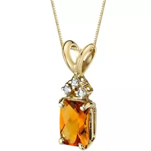 Citrine and Diamond Pendant Necklace 14K Yellow Gold 1 Carat Radiant Cut - Picture 1 of 5