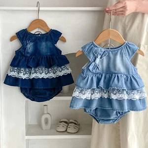 Baby Mädchen Jeans-Set Spielbekleidung Zweiteiler Ausflug Kleid Mit Pumphose - Bild 1 von 41