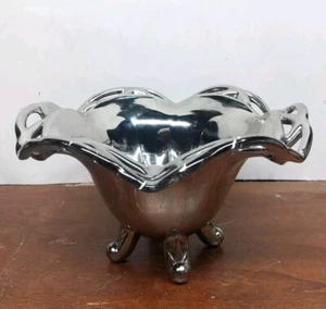 Vintage Silver Candy Nut Dish Party Bowl Silvalyte On Glass Compote Footed Gift - Picture 1 of 11