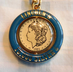 Porte-clés vintage Montana Lincoln's 10 000 argent 2 côtés porte-clés porte-clés - Photo 1/3