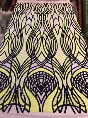 "Malla elástica dorada de 1 vía con tela de encaje de lentejuelas negras verdes 50"" ancho 1 yarda" Foto 1 de 4