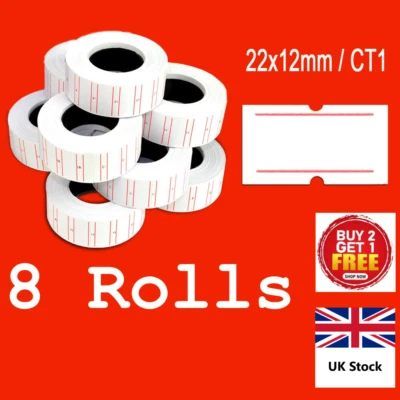8 Rolls WHITE Price Label MX5500 Price Tag Gun labelling 22mm x 12mm / CT1