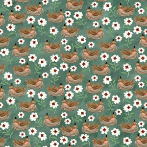 HOP HOP HOORAY ~ Birds in Nest and Flowers on Teal Green Background ~Riley Blake - Picture 1 of 1