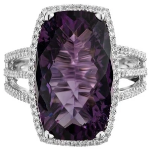 935 Silver With Simulated 10.52 TCW Amethyst & Sapphire Three Shank Women's Ring - Picture 1 of 10
