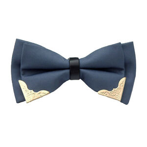 Men Stylish Solid Gold Tip Bowties Formal Pre-tied Adjustable Wedding Bow Ties