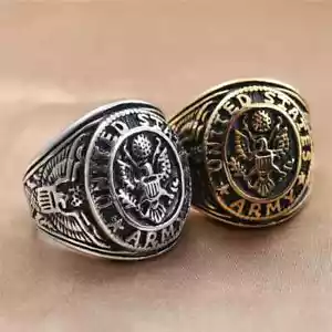 Vintage Military US Eagle Army Ring Stainless Steel US Army Biker Ring Size 7-13 - Picture 1 of 27