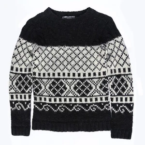 Bonpoint Nordic sweater fair isle wool alpaca blend thick black & white 8 - Picture 1 of 5