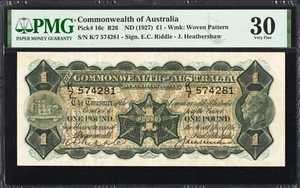 Australia 1 ONE Pound P16c R26 1927 Riddle Heathershaw PMG30 VF ATTRACTIVE NICE - Picture 1 of 2