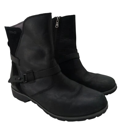 Teva Negro De La Viña Impermeable Cuero Tobillo Motocicleta Chelsea Botas Talla 7.5 Foto 1 de 4