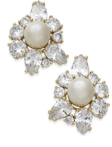 $48 KATE SPADE GOLD TONE CRYSTAL IMITATION PEARL STUD FLYING COLOR EARRINGS 109a - Picture 1 of 6