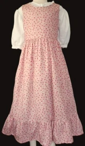 Girl jumper dress x-long full ruffle modest pink floral flowered cotton size 8 - Picture 1 of 1