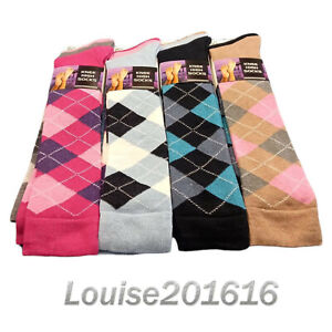 12 or 6 Pairs Women's Ladies Argyle New Fashion Knee High Socks UK Size 4-7
