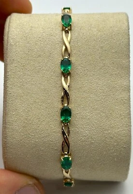 14k Gold Link Bracelet with 3.25cts Lab Created Emeralds   7 inches    5.9 grams - Image 1 of 4