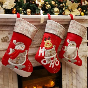 Lovely Christmas Stockings Set of 3 Santa, Snowman, Reindeer, Xmas Character 3D - Picture 1 of 12