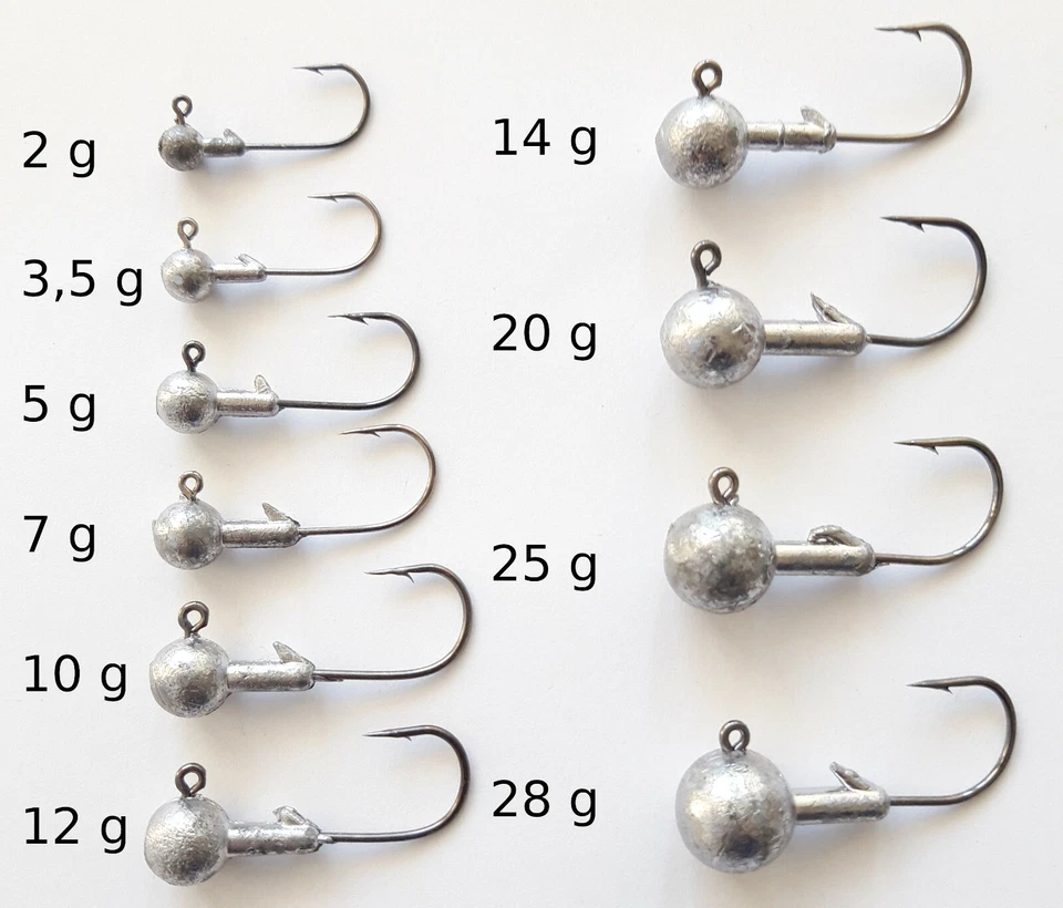 15-25er SETS JIGKÖPFE 2-28g Rundkopf Jigkopf Jig Haken Heads Blei Shads Twister  - Bild 1 von 1