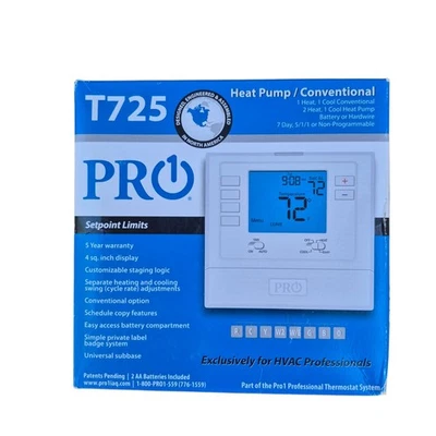 PRO1 T725 Single Stage Programmable Digital Thermostat New - Image 1 of 4