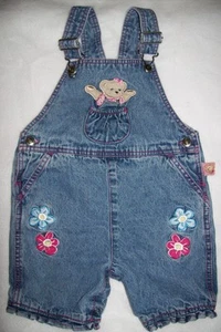 Mädchen 24 M: Vintage ~ BLÜTENBÄR ~ bestickte & applizierte DENIM SHORTALLS - Bild 1 von 4