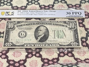 1934-A $10 Federal Reserve Chicago Fr. 2006-G 💎💎💎PCGS 30PPQ💎💎💎 - Picture 1 of 4