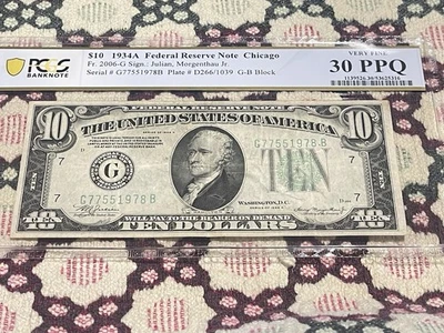1934-A $10 Federal Reserve Chicago Fr. 2006-G 💎💎💎PCGS 30PPQ💎💎💎 - Image 1 of 4
