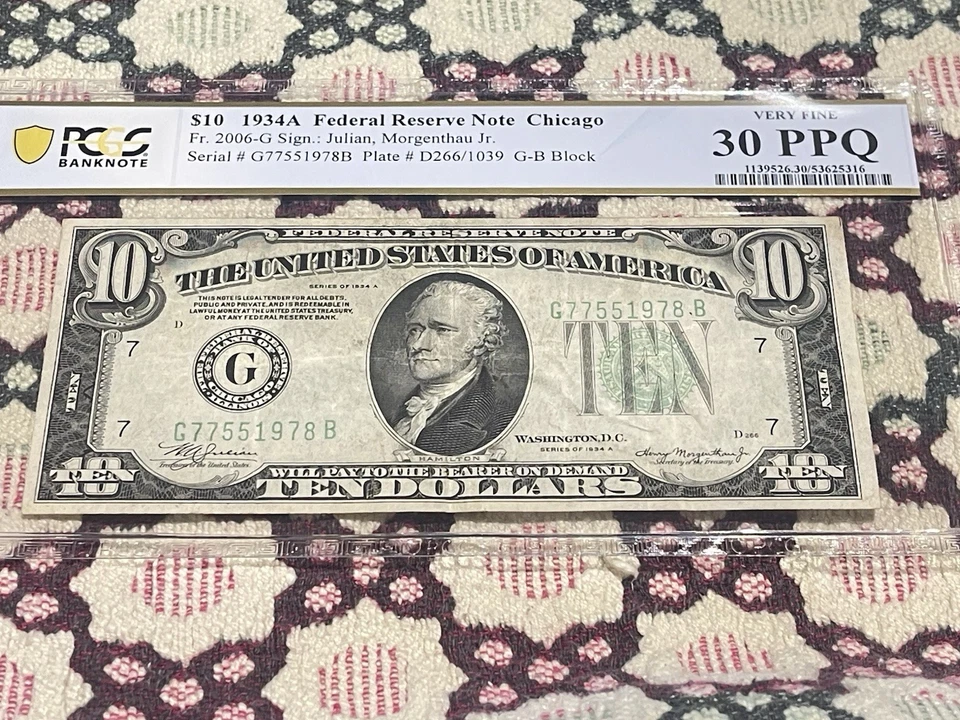 1934-A $10 Federal Reserve Chicago Fr. 2006-G 💎💎💎PCGS 30PPQ💎💎💎 - Image 1 of 4