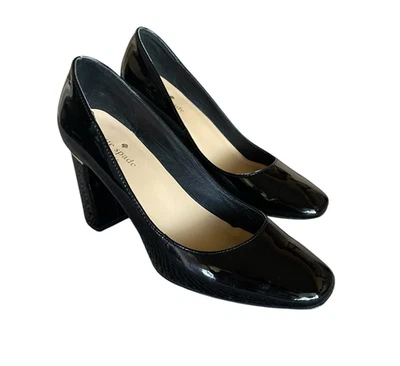 KATE SPADE Women’s Size 7.5M Black Patent Leather Gold Band Slip-On Heels Pumps - Image 1 of 4