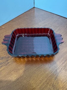 Vintage rubinrote Pressglas Servierschale - Rautenmuster - Griffe - Bild 1 von 8