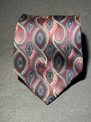 Corbata vintage Henry Grethel para hombre azul borgoña beige gris seda usada  Foto 1 de 4