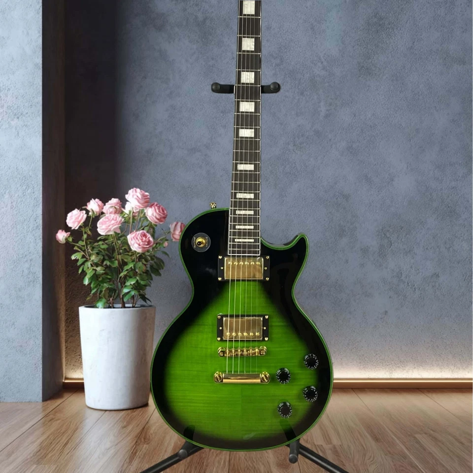 LP Custom Electric Guitar with Black Ring Green Metal Hardware Rectangular Inlay - Image 1 of 4