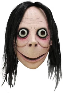 Momo Creepypasta Horror Monster Demon Adult Mens Costume Overhead Mask & Hair - Picture 1 of 5