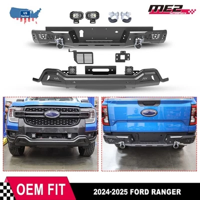 Parachoques trasero + delantero para Ford Ranger 2024-2025 con montaje de placa de cabrestante acero Foto 1 de 4