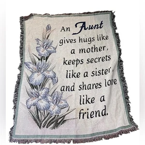 Vtg Y2K Collections Etc Woven Throw Blanket Aunt Quote Tapestry Style 61x47.5 - Picture 1 of 4