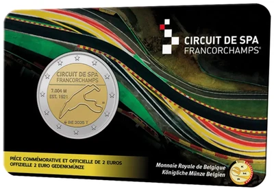 Moneda BU 2025 Bélgica 2 euros - Circuito SPA Francorchamps 75 años - TARJETA FRANCESA Foto 1 de 4
