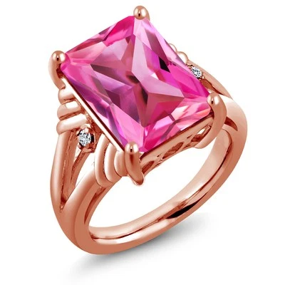 Anillo de plata enchapado en oro rosa de 18 quilates con topacio blanco de zafiro creado rosa de 10,04 quilates Foto 1 de 4