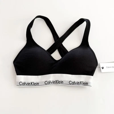 Bralette Calvin Klein Talla Pequeña S Negro Blanco Logo Banda Moderno Algodón Elevador Nuevo con Etiquetas Foto 1 de 4