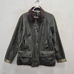 Barbour Classic Beadnell Womens Wax Waterproof Green Tartan Coat Jacket UK 12 - Picture 1 of 10