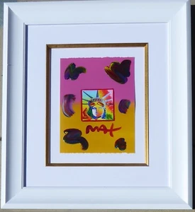 PETER MAX LIBERTY HEAD Unique Mixed Media w Acrylic paper Hand signed FRAMED COA - Picture 1 of 3