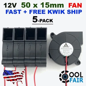 12V 50mm Blower Fan 5015 50mm x 15mm Turbo Cooling 3D Printer Rep Rap 2pin 5 Pcs - Picture 1 of 6
