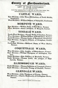 1834 PRINTED LIST COUNTY OF NORTHUMBERLAND HIGH CONSTABLES MORPETH BAMBOROUGH - Picture 1 of 1