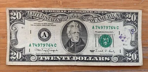 1990 Series $20 FRN A1 District, S# A 74979764 C - Picture 1 of 2