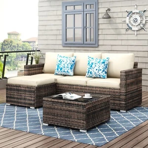 Suntone Patio Furniture Set - 3 Piece All Weather Wicker Outdoor Sectional Set - Picture 1 of 8